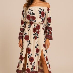 Boho Floral Off-Shoulder Maxi Dress